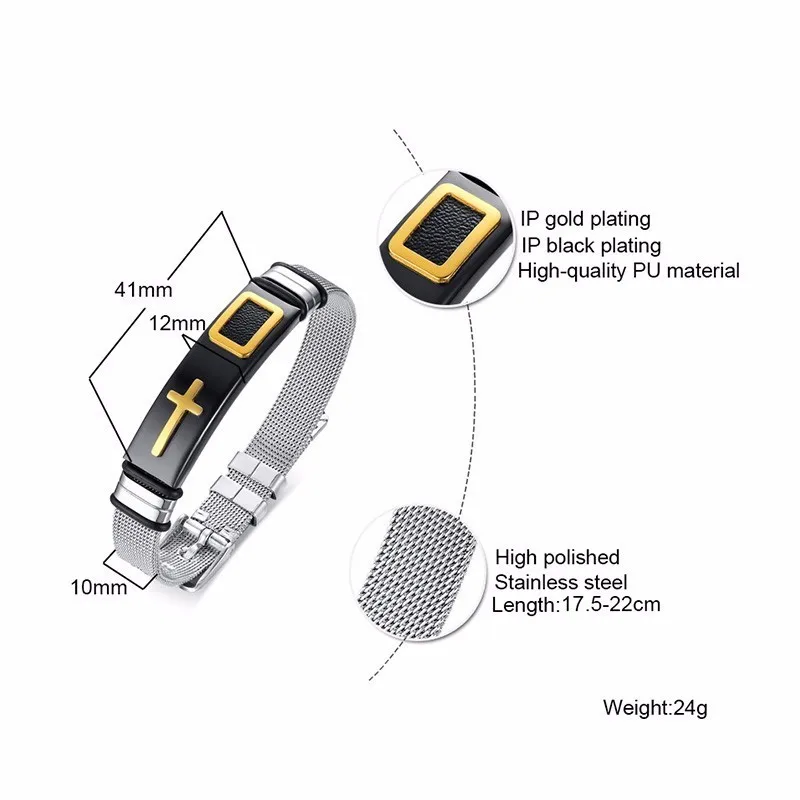 Vnox Cross Bracelets for Women Men with Leather Chip Adjustable Stainless Steel Mesh Watch Band Unisex Jewelry
Vnox Cross Bracelets for Women Men with Leather Chip Adjustable Stainless Steel Mesh Watch Band Unisex Jewelry