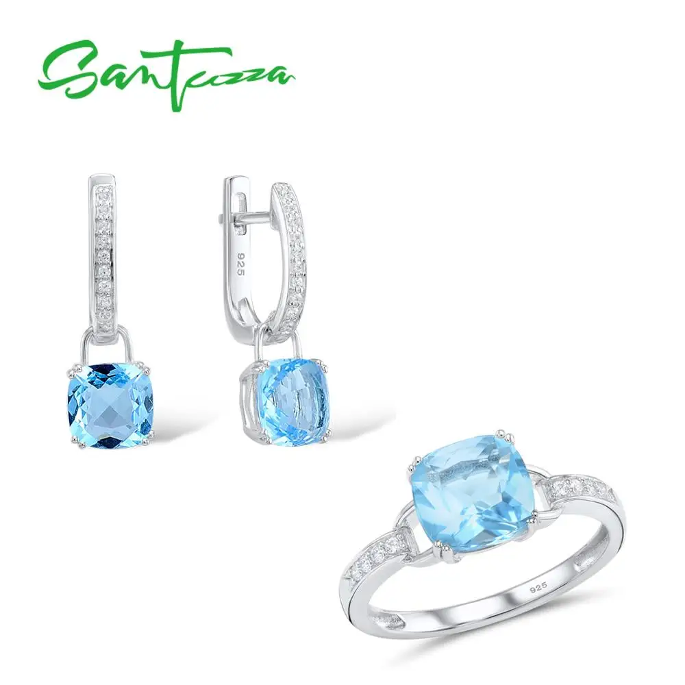 SANTUZZA Genuine 925 Sterling Silver Jewelry Set For Women Bridal Shimmering Blue Crystal Earrings Ring Set Fashion Fine Jewelry
SANTUZZA Genuine 925 Sterling Silver Jewelry Set For Women Bridal Shimmering Blue Crystal Earrings Ring Set Fashion Fine Jewelry