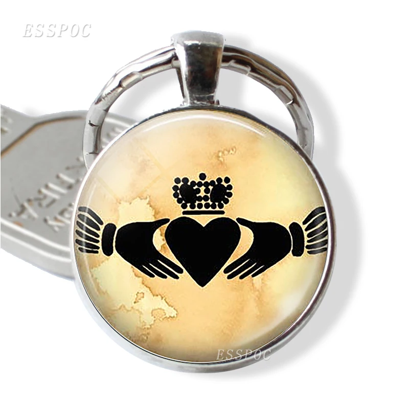 Claddagh цепочка для ключей стекло кабошон металлические украшения кулоны сердце в