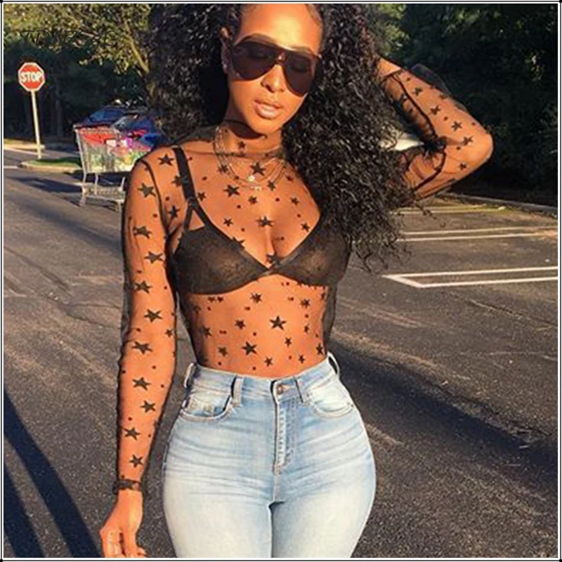 Women's Sexy Mesh See Through Bottoming Shirt Tops Three Quarter Sleeve Sheer Blouses Star Dot Inside Long Shirt Nightclub Party
Women's Sexy Mesh See Through Bottoming Shirt Tops Three Quarter Sleeve Sheer Blouses Star Dot Inside Long Shirt Nightclub Party