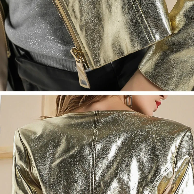 SWYIVY Women Jacket Coat Golden Women's Jacket PU Leather 2019 New Women's Short Jacket Round Collar Outwear Coat For Women
SWYIVY Women Jacket Coat Golden Women's Jacket PU Leather 2019 New Women's Short Jacket Round Collar Outwear Coat For Women
