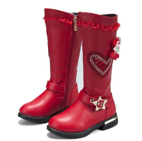 Girls boots fashion girls snow boots waterproof warm cylinder children's boots black red