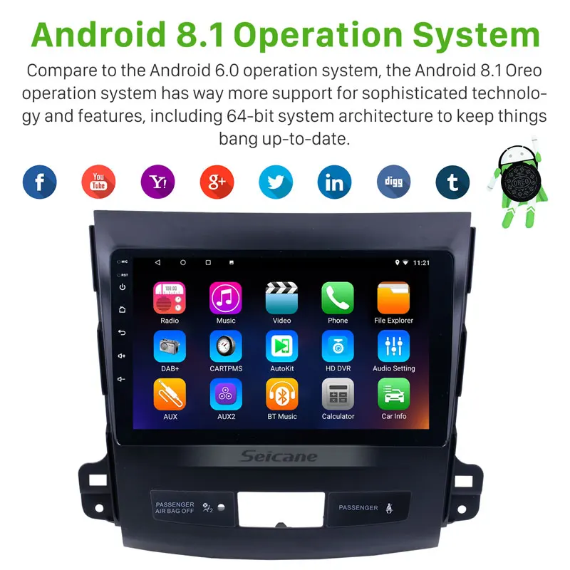Seicane 9 "Android 8 1/7 1 автомобильный Радио плеер для MITSUBISHI Outlander 2006 2007 2008 2014 2Din GPS