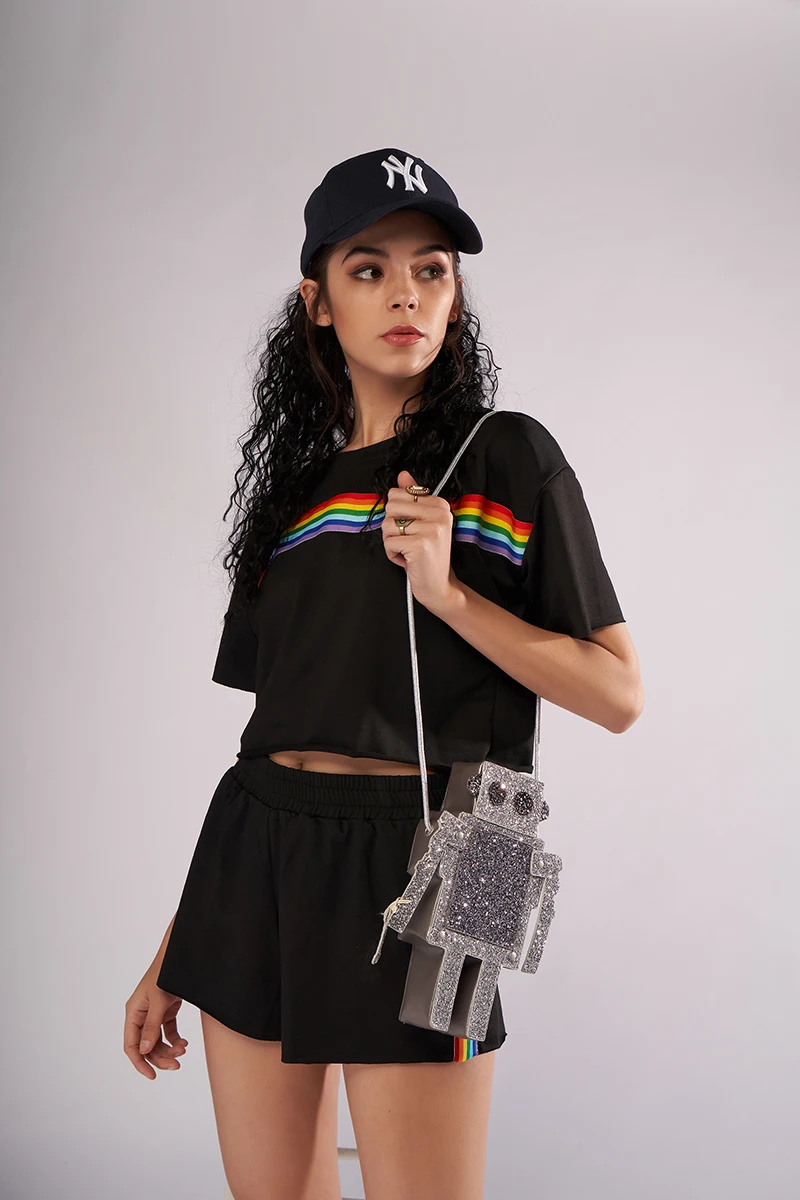 2019 summer women's suit new rainbow strip short suit round neck short-sleeved T-shirt shorts two-piece
2019 summer women's suit new rainbow strip short suit round neck short-sleeved T-shirt shorts two-piece