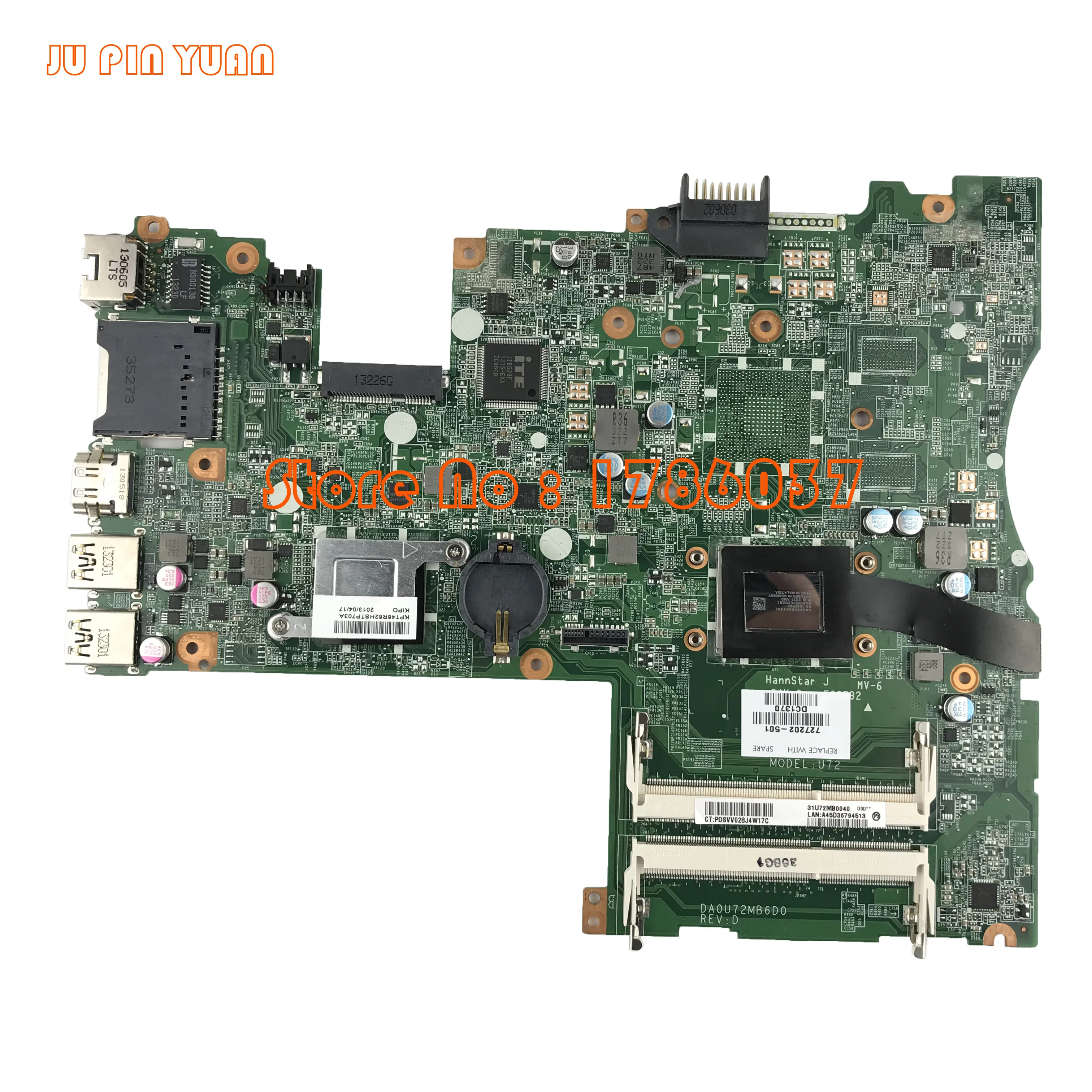 Материнская плата JU PIN YUAN 727202-501 727202-001 для ноутбуков HP PAVILION 14-F, DA0U72MB6D0 REV:D, 100%, полностью протестирована
Материнская плата JU PIN YUAN 727202-501 727202-001 для ноутбуков HP PAVILION 14-F, DA0U72MB6D0 REV:D, 100%, полностью протестирована