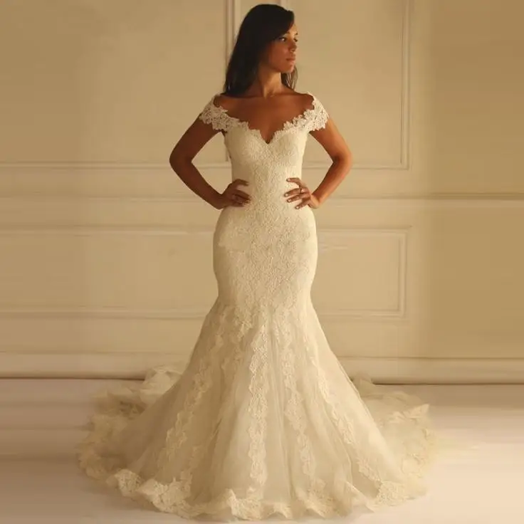 VAMOLASC V Neck Lace Appliques Mermaid Wedding Dresses Short Cap Sleeve Illusion Backless Sweep Train Bridal Gowns
VAMOLASC V Neck Lace Appliques Mermaid Wedding Dresses Short Cap Sleeve Illusion Backless Sweep Train Bridal Gowns