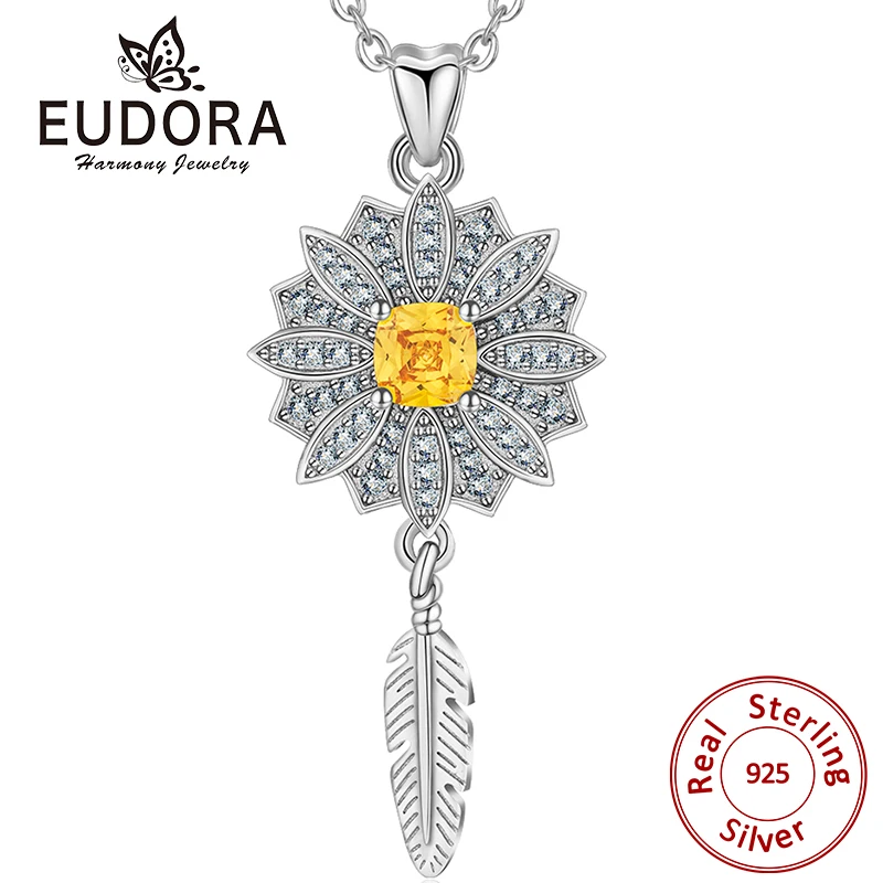 EUDORA 925 Sterling Silver Yellow Color Daisy Flower & Feather Pendant Necklace for Women birthday gift Silver Fine Jewelry D381
EUDORA 925 Sterling Silver Yellow Color Daisy Flower & Feather Pendant Necklace for Women birthday gift Silver Fine Jewelry D381