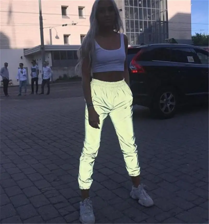 Вспышка Светоотражающие Jogger Ночной свет брюки женские 2019 Новое поступление