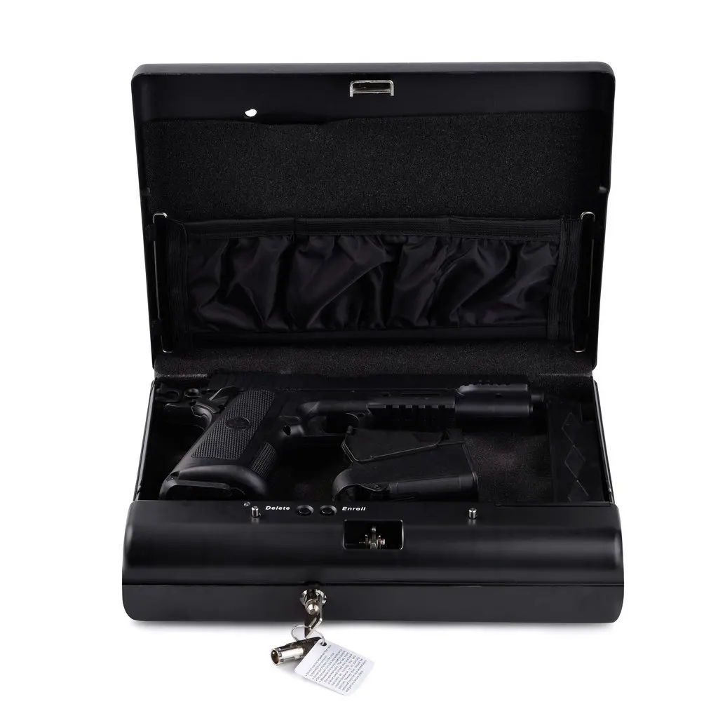 Portable Gun Safes Fingerprint Safe Box Solid Steel Security Key Lock For Money Valuables Jewelry Pistol Mini Car | Безопасность и