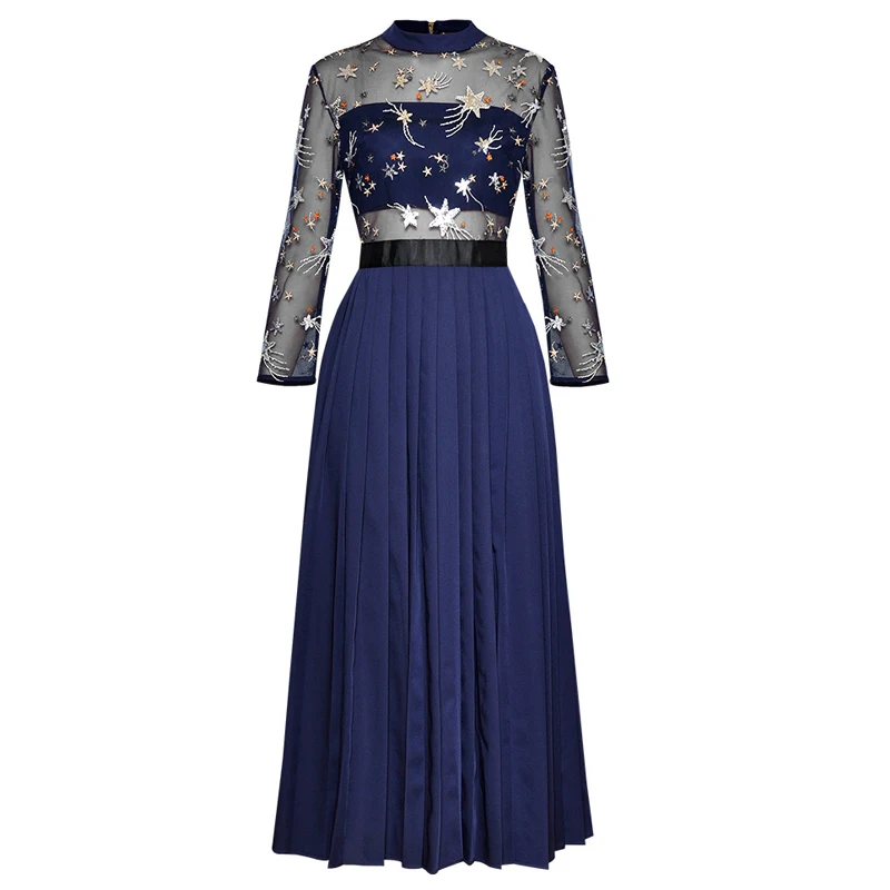 silver sequin star embroidery navy blue sheer mesh dress empire waist long sleeve pleated shirt dress summer beach maxi dress
silver sequin star embroidery navy blue sheer mesh dress empire waist long sleeve pleated shirt dress summer beach maxi dress