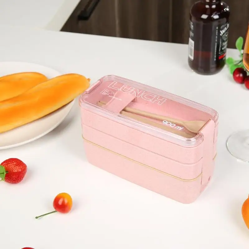 900 мл 3 слоя пшеничной соломы Bento микроволновая печь контейнер для хранения