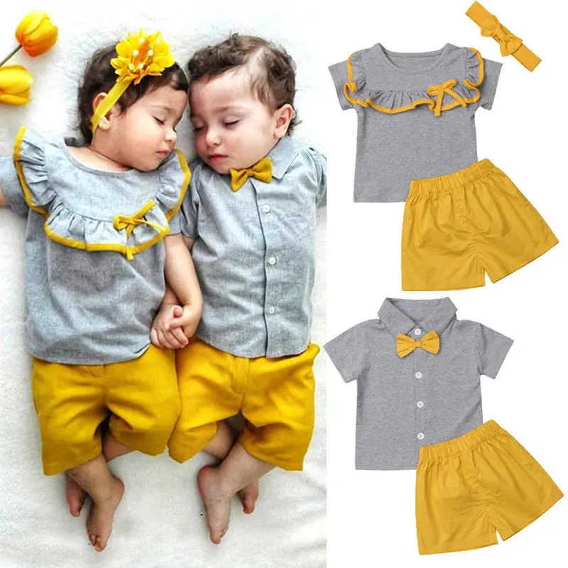 Новинка Летние красивые комплекты для маленьких детей топы с оборками и желтые