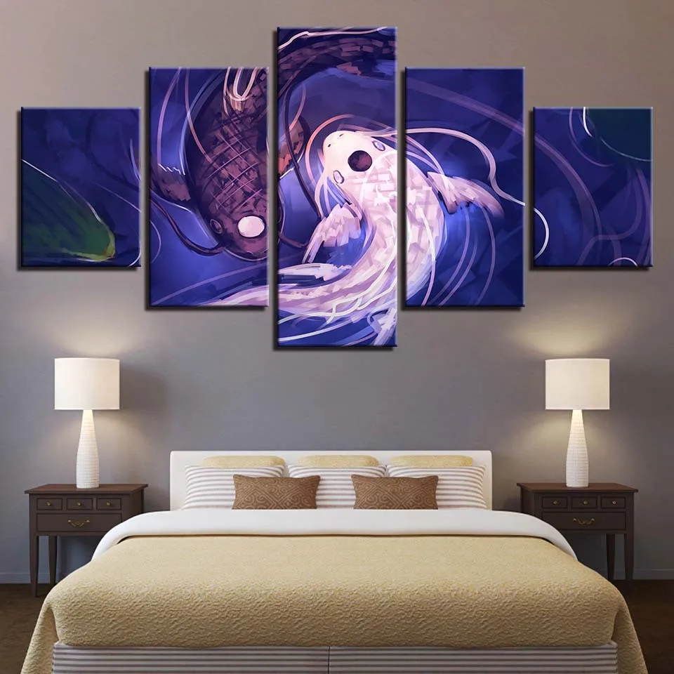 Холст домашний декор картины для гостиной 5 шт. Koi Yin Yang Fish Avatar картинки HD Печатный