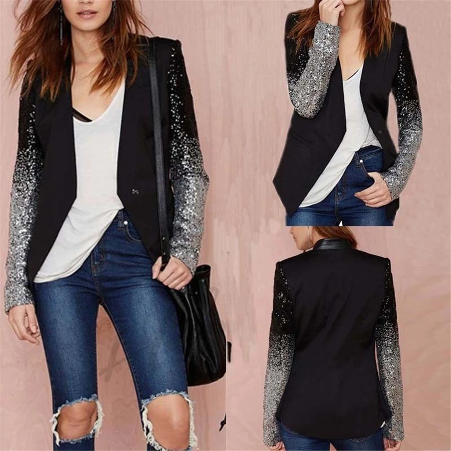 2019 Women Blazers Autumn Long Sleeve Solid Slim Blazer Female Ol Black Spring Gradient Sequins Elegant Woman Blazers Coat New
2019 Women Blazers Autumn Long Sleeve Solid Slim Blazer Female Ol Black Spring Gradient Sequins Elegant Woman Blazers Coat New