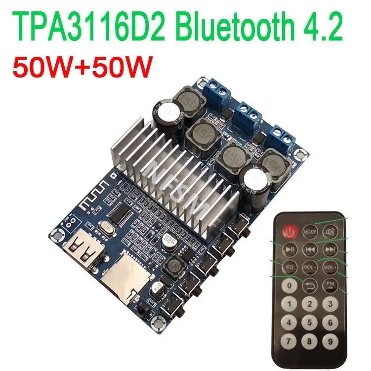 TPA3116 Bluetooth 4.2 digital Amplifier Board 50W+50W FM Radio WMA MP3 USB U disk TF card decoder board Speaker DC 12v 24v car
TPA3116 Bluetooth 4.2 digital Amplifier Board 50W+50W FM Radio WMA MP3 USB U disk TF card decoder board Speaker DC 12v 24v car