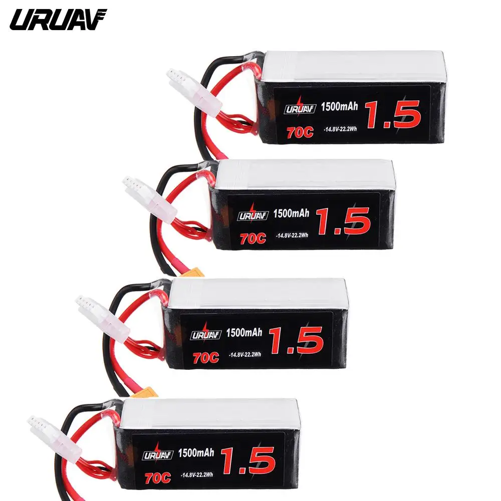 Фото 1 шт./4 шт. URUAV 14 8 в 1500 мАч 70C 4S Lipo батарея XT60 разъем для Eachine Tyro99 FPV Racer запасная деталь