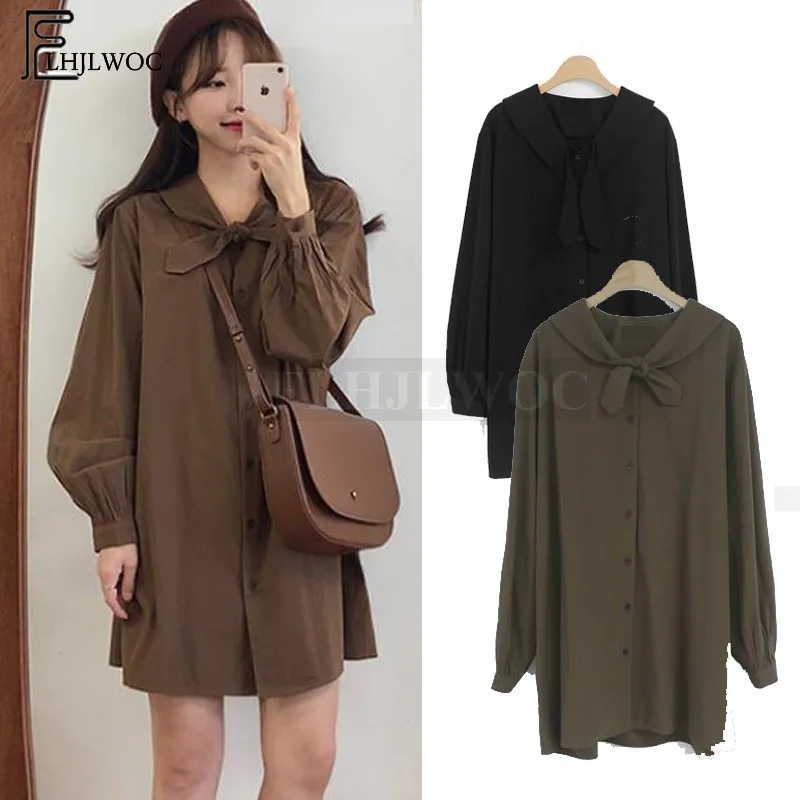 Cute Sweet Mini Dresses Hot Sales Women Japan Korean Design Casual Bow Tie Knot Little Black Loose Vintage Button Shirt Dress
Cute Sweet Mini Dresses Hot Sales Women Japan Korean Design Casual Bow Tie Knot Little Black Loose Vintage Button Shirt Dress