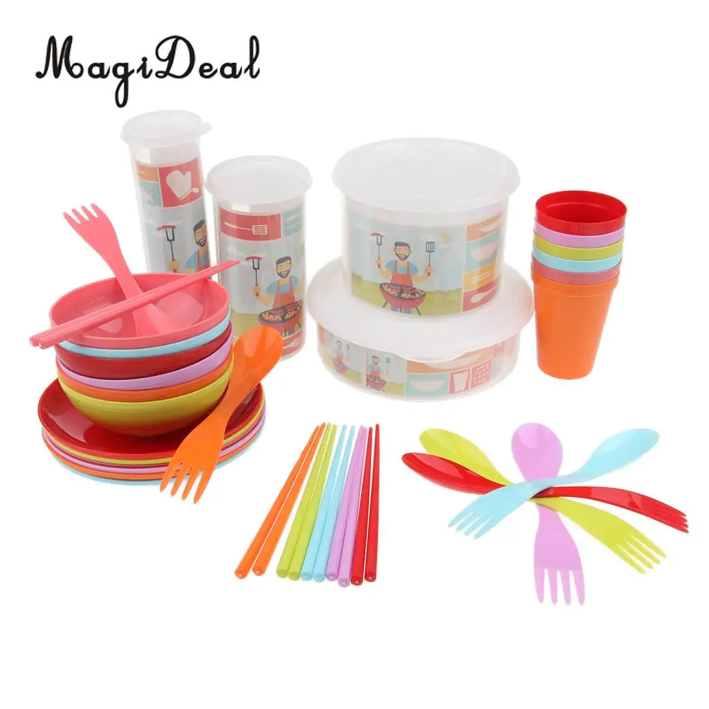 34 Pieces Plastic Camping Tableware Set Bowls Cups Plates Chopsticks Sporks Picnic BBQ Party
34 Pieces Plastic Camping Tableware Set Bowls Cups Plates Chopsticks Sporks Picnic BBQ Party