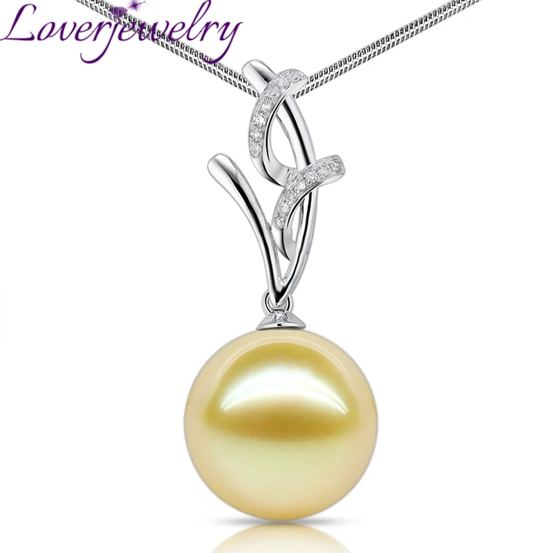 

LOVERJEWELRY Women Pearl Necklace Real 18Kt White Gold 13ct Freshwater Pearl Pendant Necklace Diamond Pendants for Teen Girls