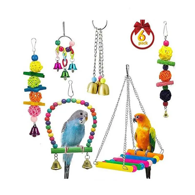 Фото 6 шт./компл. птица игрушки Pet насест для попугая восхождение висит колокол игрушка