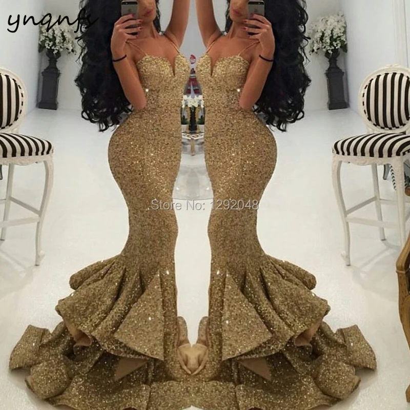 YNQNFS P1 Sexy High Slit Mermaid Gold Sequin Gown Vestido de Festa Tiered Ruffles Long Bridesmaid Dresses 2019
YNQNFS P1 Sexy High Slit Mermaid Gold Sequin Gown Vestido de Festa Tiered Ruffles Long Bridesmaid Dresses 2019