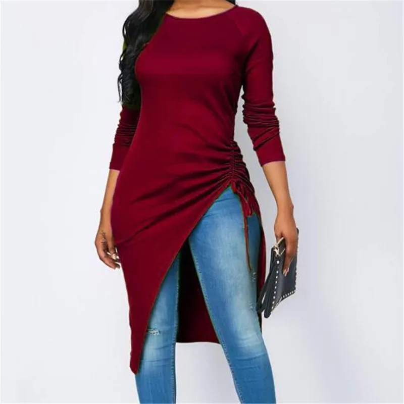 Fashion Womens Long Sleeve T-shirt Solid Color O-neck Irregularly Loose Long T Shirt 2019 Spring Elegant Woman Split T-shirts
Fashion Womens Long Sleeve T-shirt Solid Color O-neck Irregularly Loose Long T Shirt 2019 Spring Elegant Woman Split T-shirts
