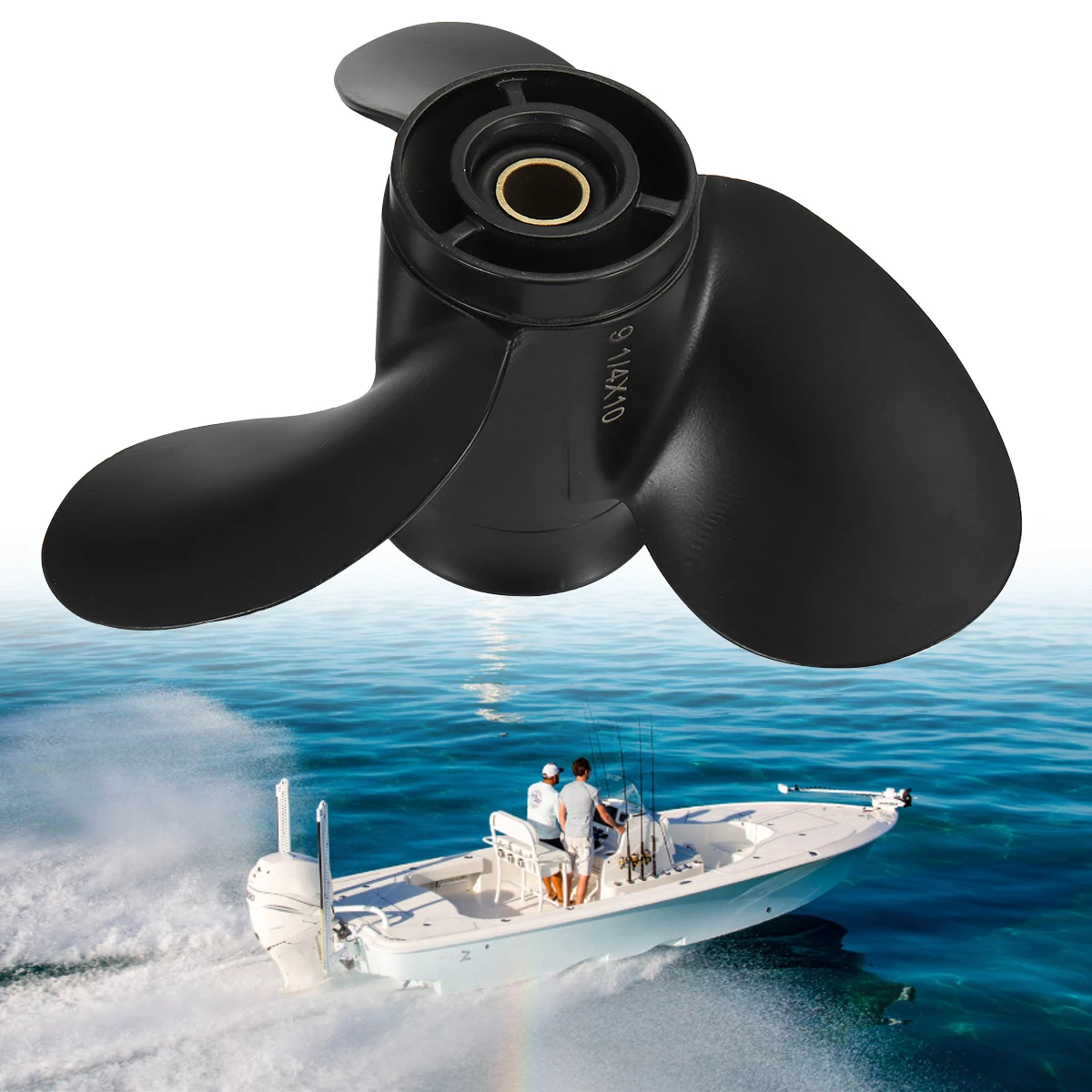 174950 / 778772 9 1/4 x 10 Aluminum Alloy Outboard Propeller For Evinrude Johnson BRP 8-15HP 13 Spline Tooths Black 3 Blades
174950 / 778772 9 1/4 x 10 Aluminum Alloy Outboard Propeller For Evinrude Johnson BRP 8-15HP 13 Spline Tooths Black 3 Blades