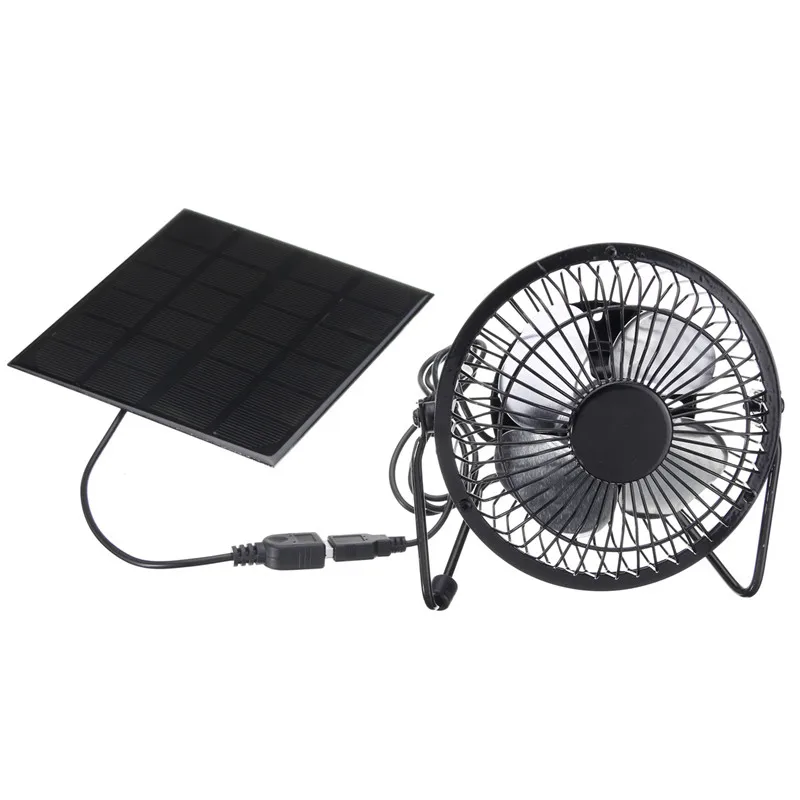 High Quality 4 Inch Cooling Ventilation Fan USB Solar Powered Panel Iron For Home Office Outdoor Traveling Fishing | Бытовая техника