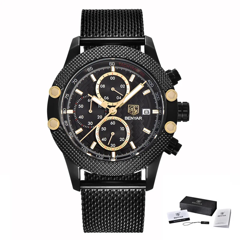 BENYAR Sport Chronograph Fashion Watch Men Mesh Waterproof Luxury Brand Quartz Men Watches Relogio Masculino Reloj Hombre 2019
BENYAR Sport Chronograph Fashion Watch Men Mesh Waterproof Luxury Brand Quartz Men Watches Relogio Masculino Reloj Hombre 2019