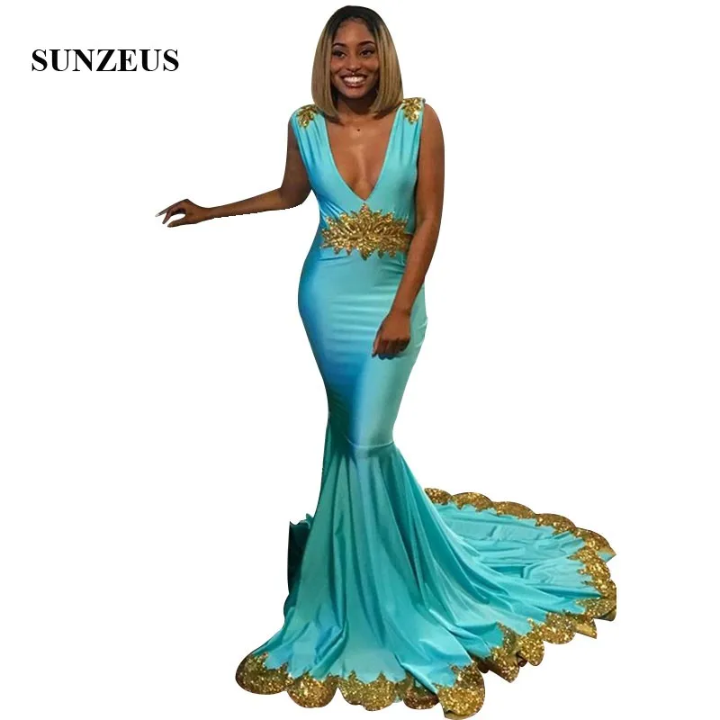 Turquoise Prom Dress With Gold Appliques Sequins Mermaid V-neck Long Party Gowns Women vestido gala largo
Turquoise Prom Dress With Gold Appliques Sequins Mermaid V-neck Long Party Gowns Women vestido gala largo