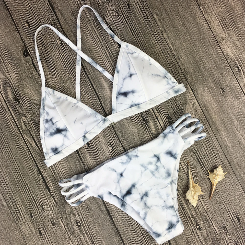 Women Sexy Bikini Set Bandage Ink Painting Floral Bathing Suit Swimwear Beach Wear Swimsuit for Vacation | Спорт и развлечения