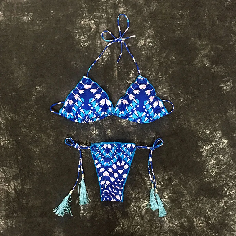 Sexy Brazilian Tassel Bikini Set Halter Triangle Bathing suit Print Swimsuit for Women Padding Low Waist Swimwear seteishene
Sexy Brazilian Tassel Bikini Set Halter Triangle Bathing suit Print Swimsuit for Women Padding Low Waist Swimwear seteishene
