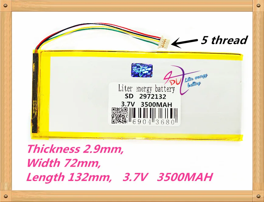 5 thread 2972132 3.7V 3500MAH lithium polymer battery 3500 mah and 9 inches tablet batteries large volume thin
5 thread 2972132 3.7V 3500MAH lithium polymer battery 3500 mah and 9 inches tablet batteries large volume thin