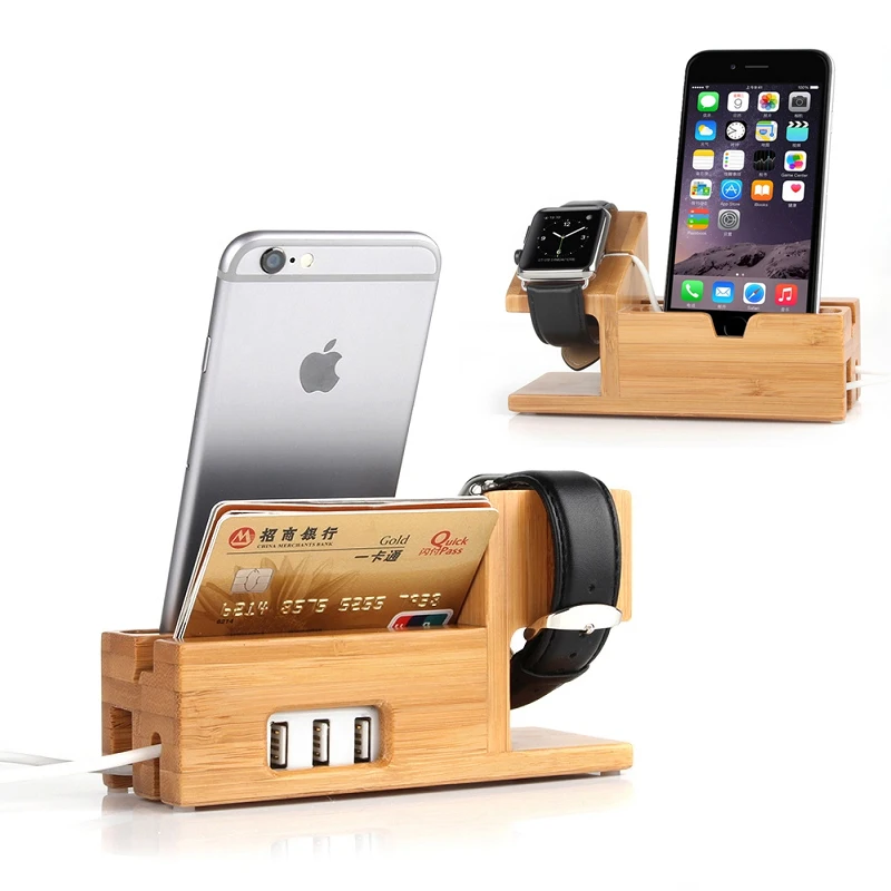 Роскошный деревянный держатель для Apple Watch с 3 портами usb концентратор натуральная