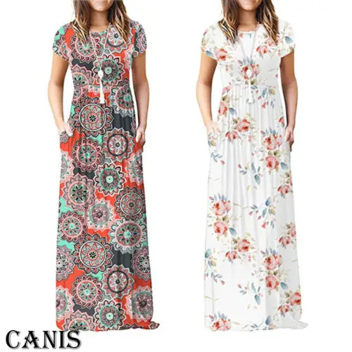 Новинка 2019 года Лидер продаж Летняя мода BOHO женское цветочное Джерси с карманами