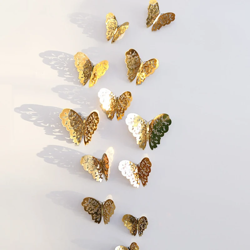 12 шт 3D ПВХ бабочки наклейки на стену DIY холодильник обои для дома спальни вечерние