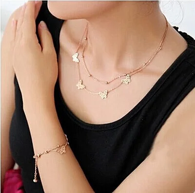 YUN RUO Fashion Brand Rose Gold Color Double Layer Butterfly Necklace Woman Girl Gift 316L Stainless Steel Jewelry High Quality
YUN RUO Fashion Brand Rose Gold Color Double Layer Butterfly Necklace Woman Girl Gift 316L Stainless Steel Jewelry High Quality