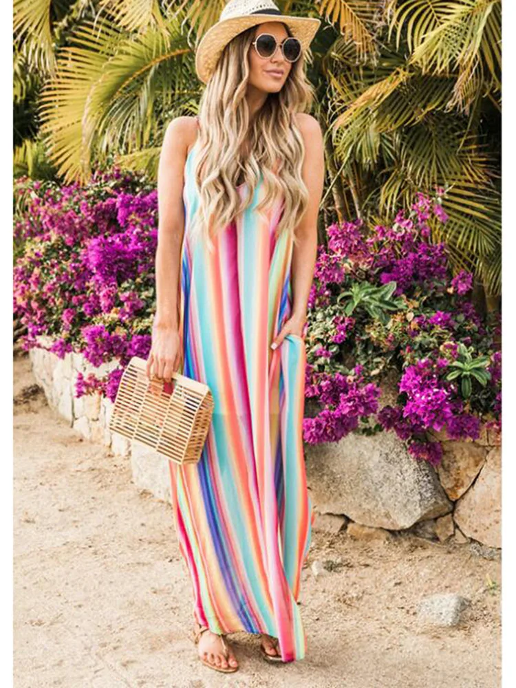 2019 Women's clothes Striped dress summer loose sexy bohemian color chiffon sling beach Wear Swimsuit dress plus size
2019 Women's clothes Striped dress summer loose sexy bohemian color chiffon sling beach Wear Swimsuit dress plus size
