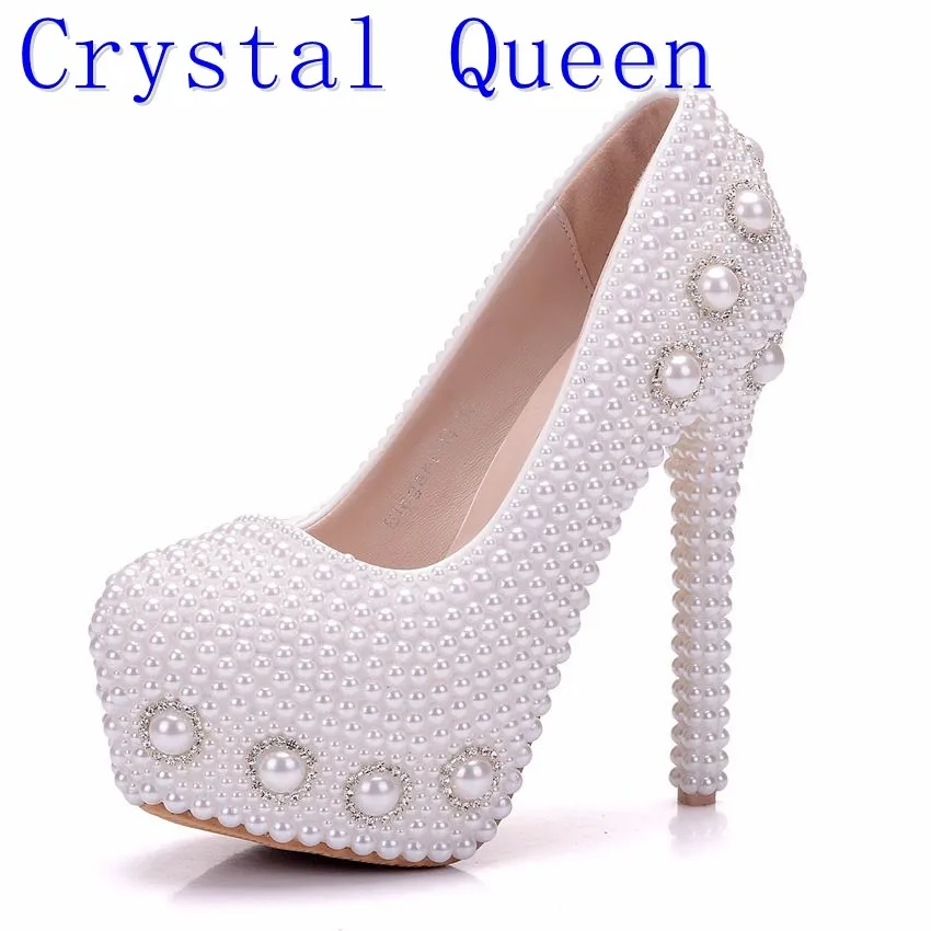 С украшением в виде кристаллов Queen жемчужные свадебные туфли ручной работы со
