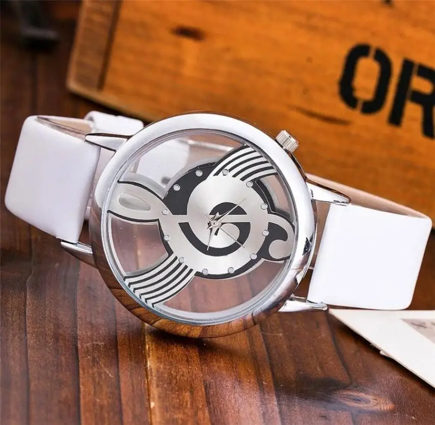 Уникальные элегантные женские кварцевые аналоговые полые кожаные часы в