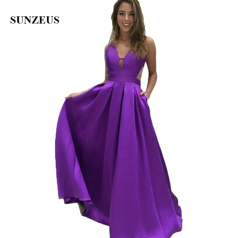 Backless Purple Satin Wedding Party Dress for Women V Neck A-Line Simple Long Bridesmaid Dresses with Pockets SBD179
Backless Purple Satin Wedding Party Dress for Women V Neck A-Line Simple Long Bridesmaid Dresses with Pockets SBD179