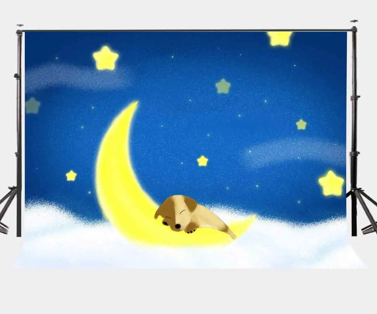150x220cm Cartoon Fairy Tale Backdrop Blue Midnight Yellow Moon and Stars Sleeping Dog Photography Background
150x220cm Cartoon Fairy Tale Backdrop Blue Midnight Yellow Moon and Stars Sleeping Dog Photography Background