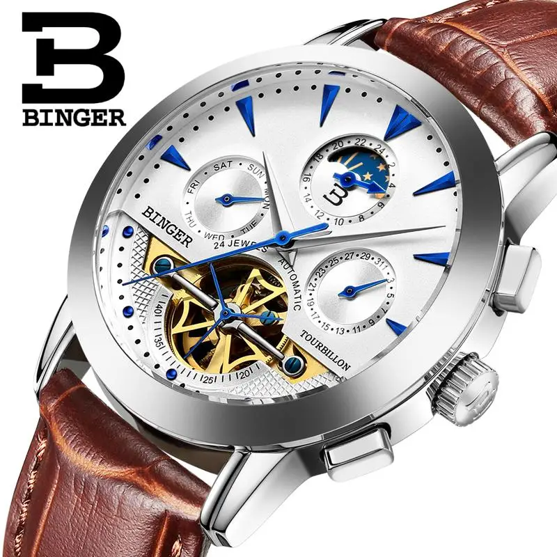 NEW Luxury Brand Men's Watches BINGER Automatic Mechanical Wristwatches Moon Phase sapphire Waterproof Tourbillon Clock B1188-3
NEW Luxury Brand Men's Watches BINGER Automatic Mechanical Wristwatches Moon Phase sapphire Waterproof Tourbillon Clock B1188-3