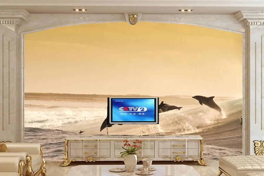 

Пользовательские 3d тисненые обои, дельфины, море, океан, прыгание животных, большие фрески, гостиная, ТВ, диван, стена, спальня, водонепроница...