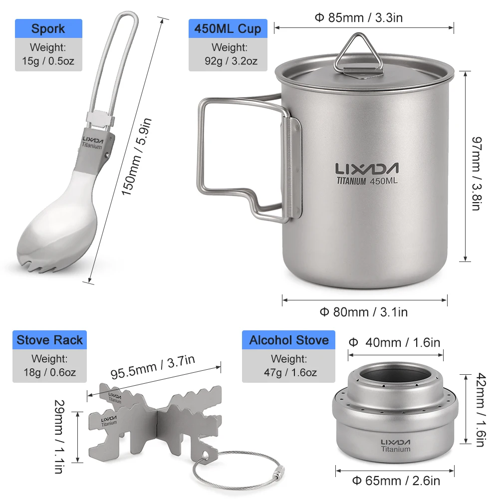 5pcs Outdoor Camping Cookware Set 750ml Pot Alcohol Stove Cross Stand Rack with Foldable Spork and Windscreen
5pcs Outdoor Camping Cookware Set 750ml Pot Alcohol Stove Cross Stand Rack with Foldable Spork and Windscreen