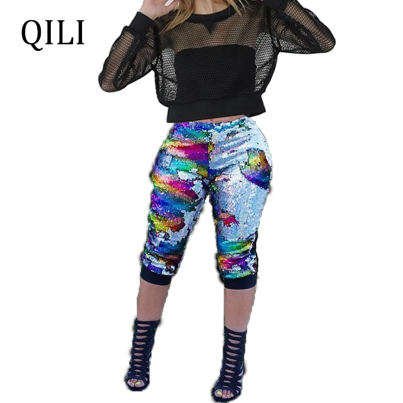 QILI Sequined Cropped Trouser For Women Summer New Pencil Pants Mid Waist Zipper Pants Double Mesh 3/4 Pants
QILI Sequined Cropped Trouser For Women Summer New Pencil Pants Mid Waist Zipper Pants Double Mesh 3/4 Pants