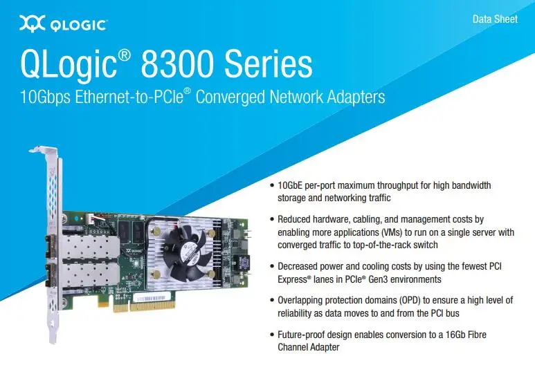 RaidStorage QLogic QLE8360-CU-CK QLE8360 1 Port 16 10GbE FC TCP/IP SAN iSCSI FCoE Adapters network PCIe Controller Card
RaidStorage QLogic QLE8360-CU-CK QLE8360 1 Port 16 10GbE FC TCP/IP SAN iSCSI FCoE Adapters network PCIe Controller Card
