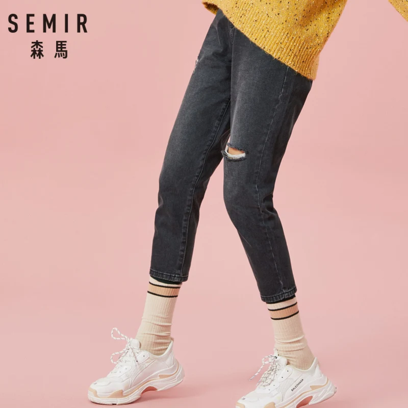 Фото SEMIR Для женщин 100% хлопковые укороченные джинсы с эффектом потертости