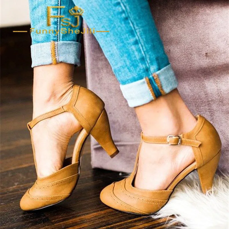 T Strap Heels Almond Toe Chunky Heel Pumps Mustard Yellow Spring Autumn Leisure Ankle Strap Shoes Women Large Size 44 45 FSJ
T Strap Heels Almond Toe Chunky Heel Pumps Mustard Yellow Spring Autumn Leisure Ankle Strap Shoes Women Large Size 44 45 FSJ