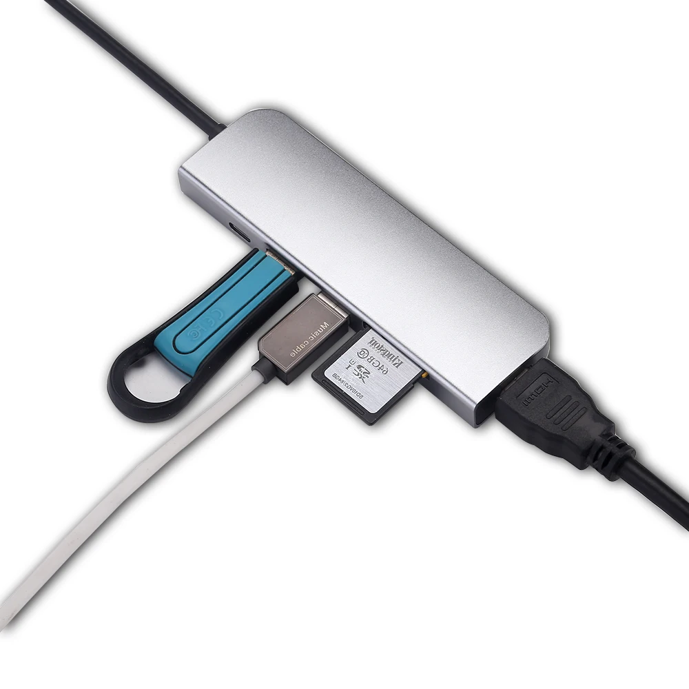 5 в 1 USB C концентратор type к HDMI PD кардридер адаптер 3 порта 0 для MacBook Pro iPad Прямая